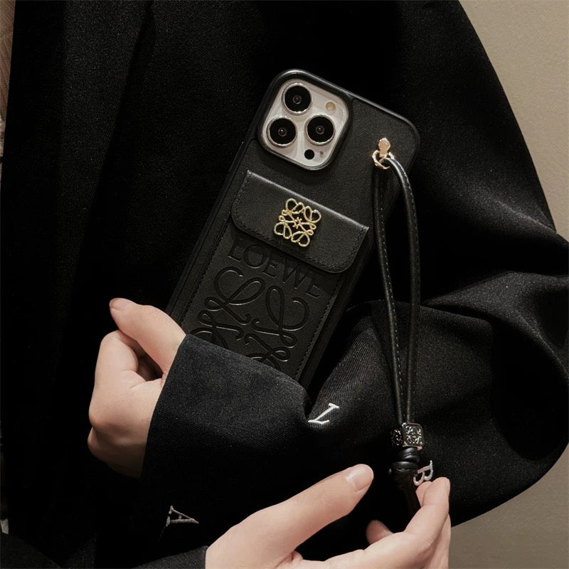 Chic Leather Wallet Case with Lanyard for iPhone