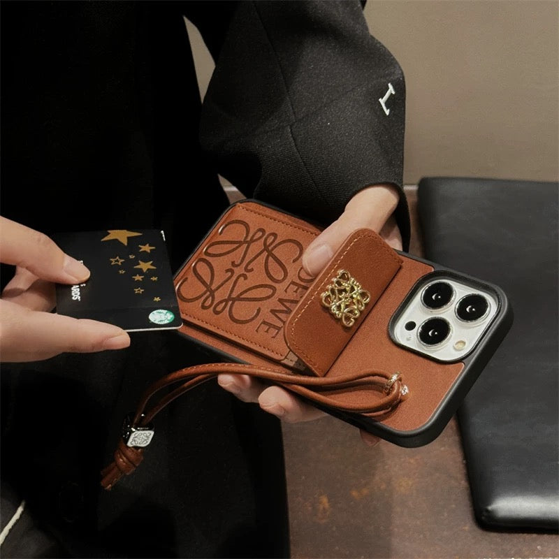 Chic Leather Wallet Case with Lanyard for iPhone
